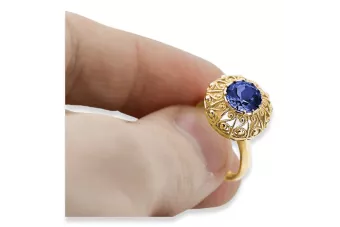 Пръстен Винтидж крафт Сапфир 14K жълто злато vrc059y